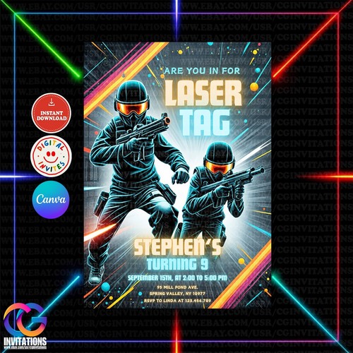 Editable laser tag - editable, birthday